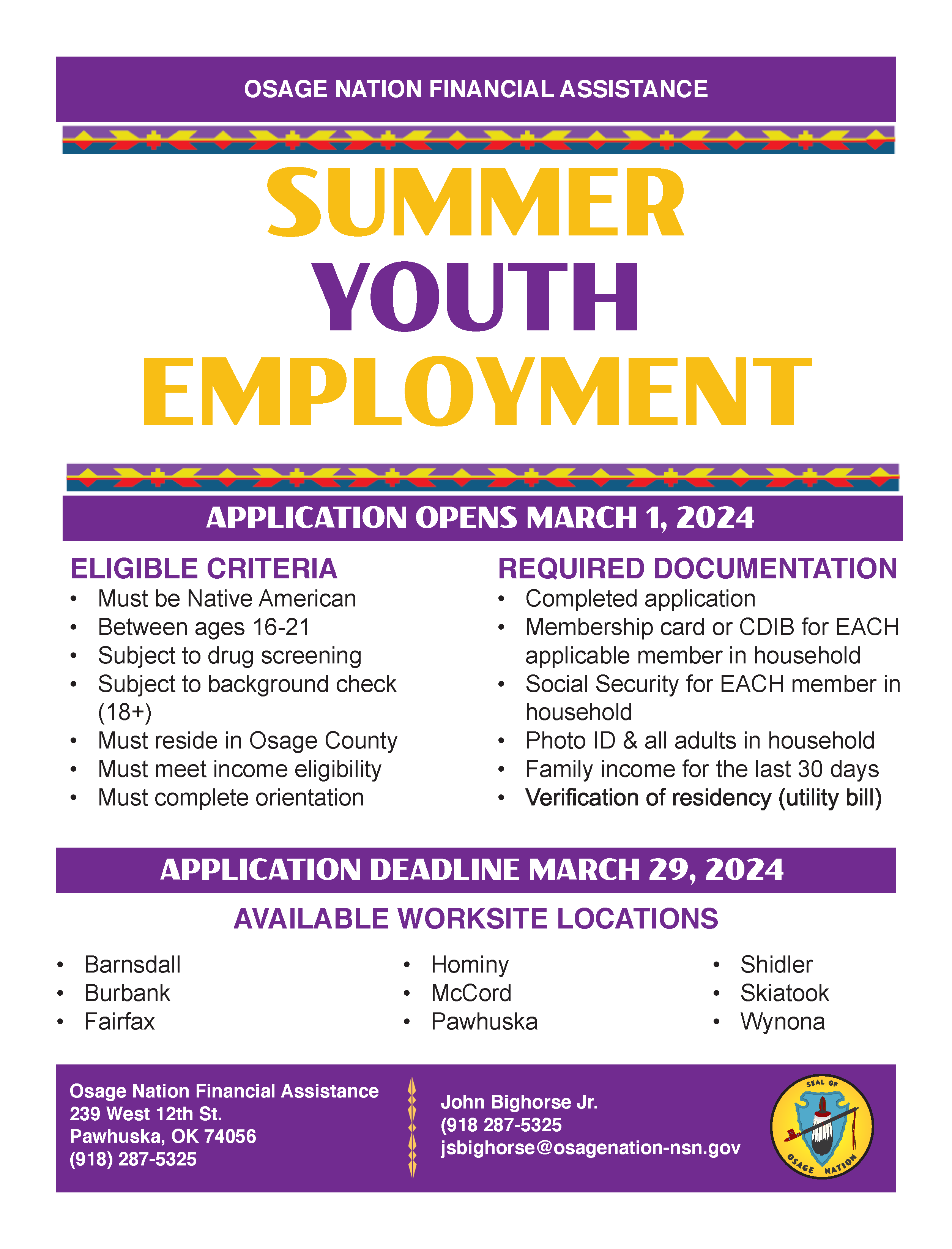 Osage Nation Summer Youth Employment Osage Nation